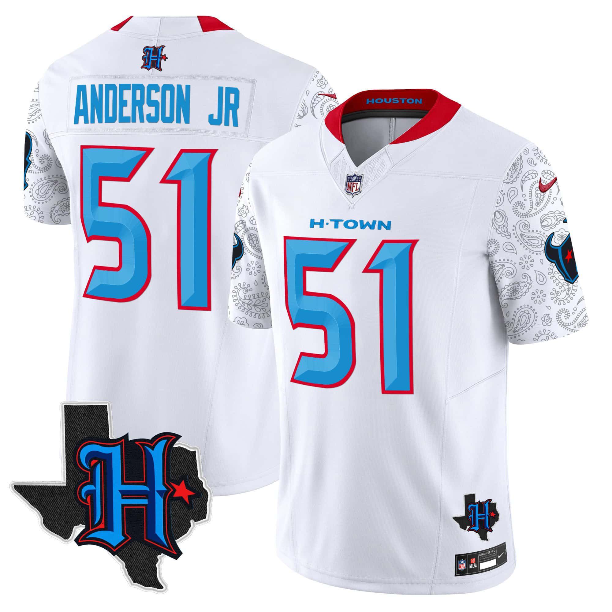 Men Houston Texans 51 Anderson jr White 2024 Nike Texas Patch Vapor Limited NFL Jersey
